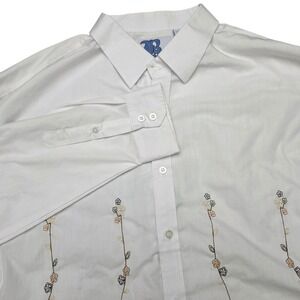 Brooklyn Xpress XXL Embroidered Flowers White Button Up‎ Long Sleeve Shirt